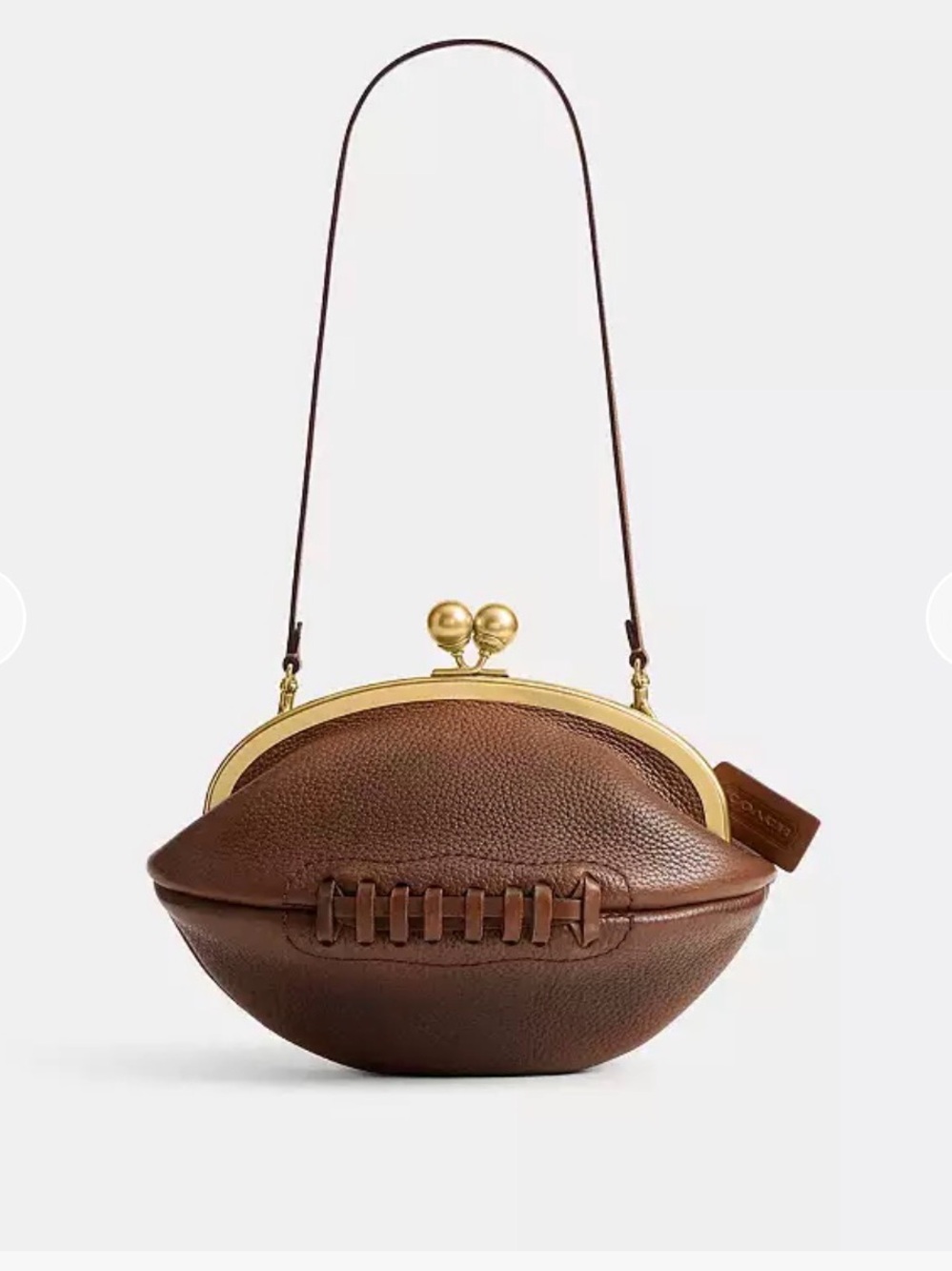 Coach Brown Leather Football Kisslock Shoulder Bag with Gold Hardware